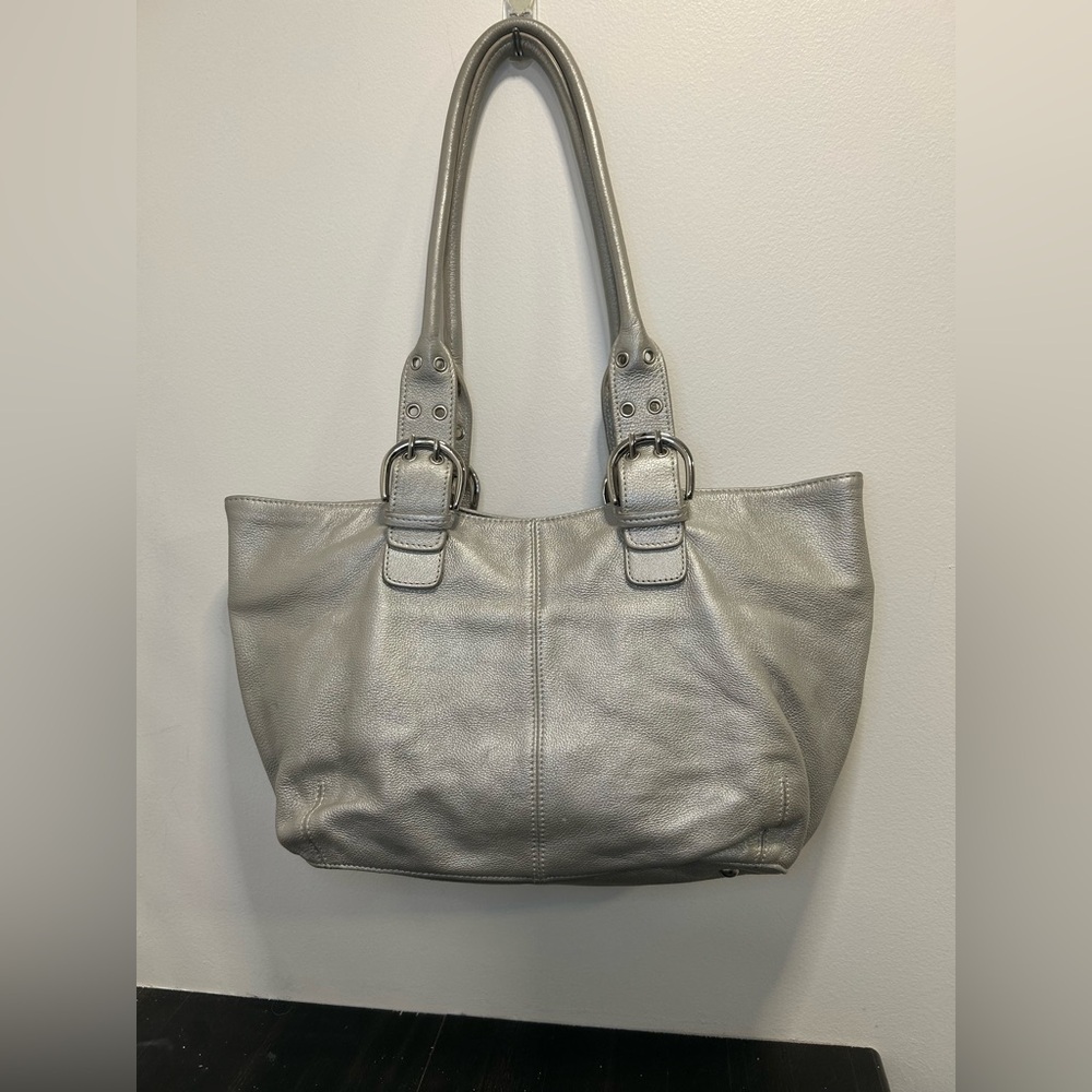 Genuine Leather Elegant Silver Shoulder Bag